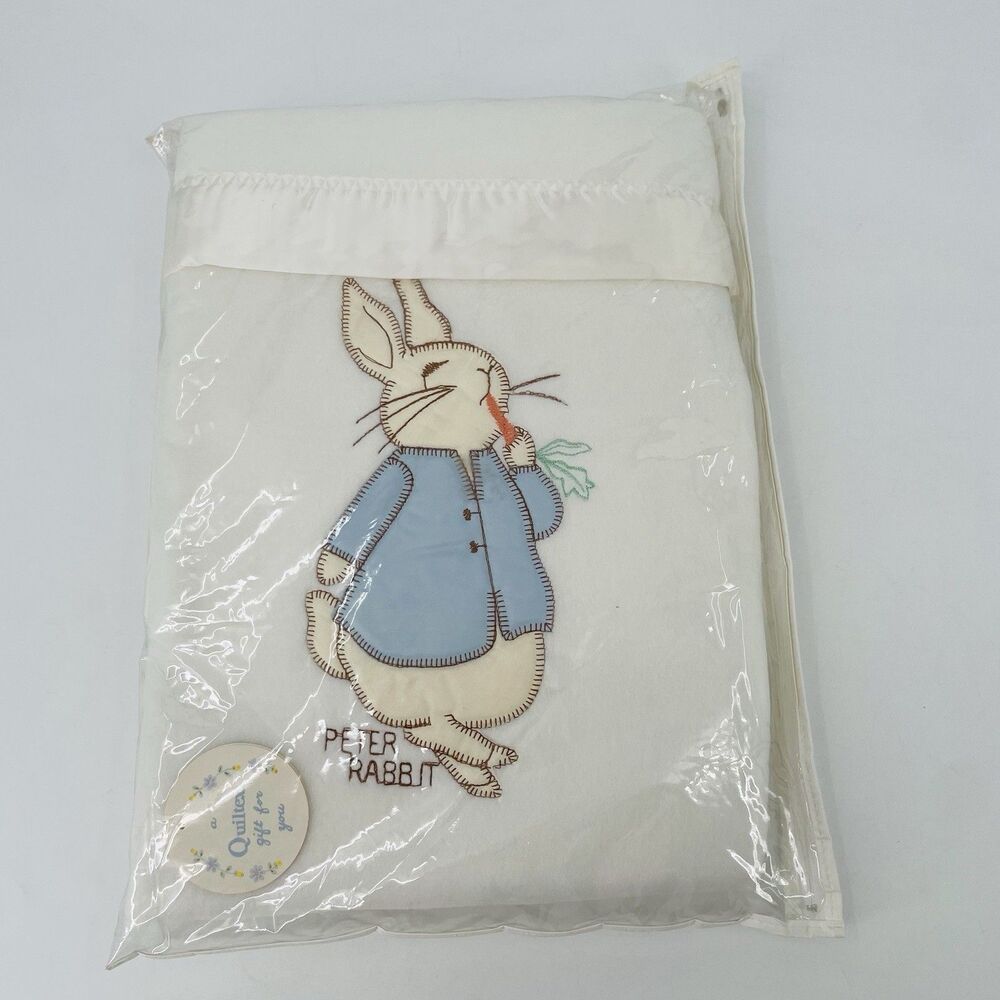 Quiltex Beatrix Potter Peter Rabbit Baby Blanket Acrylic Fleece White Satin Trim